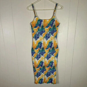SNDYS. NWT The Kelly Crinkle Dress in Yellow Green & Blue Size US 8 / Large